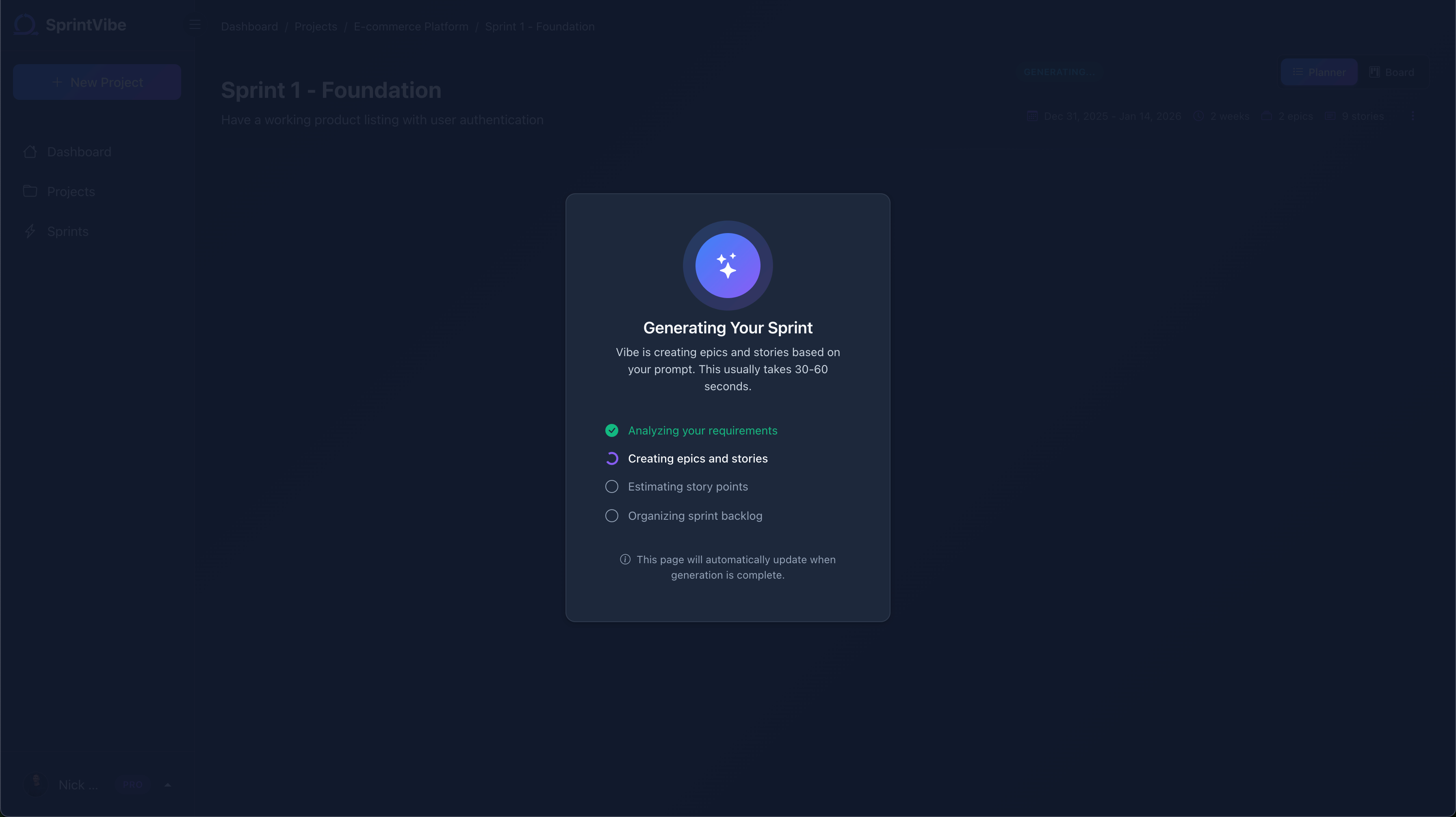 Generated sprint planning view