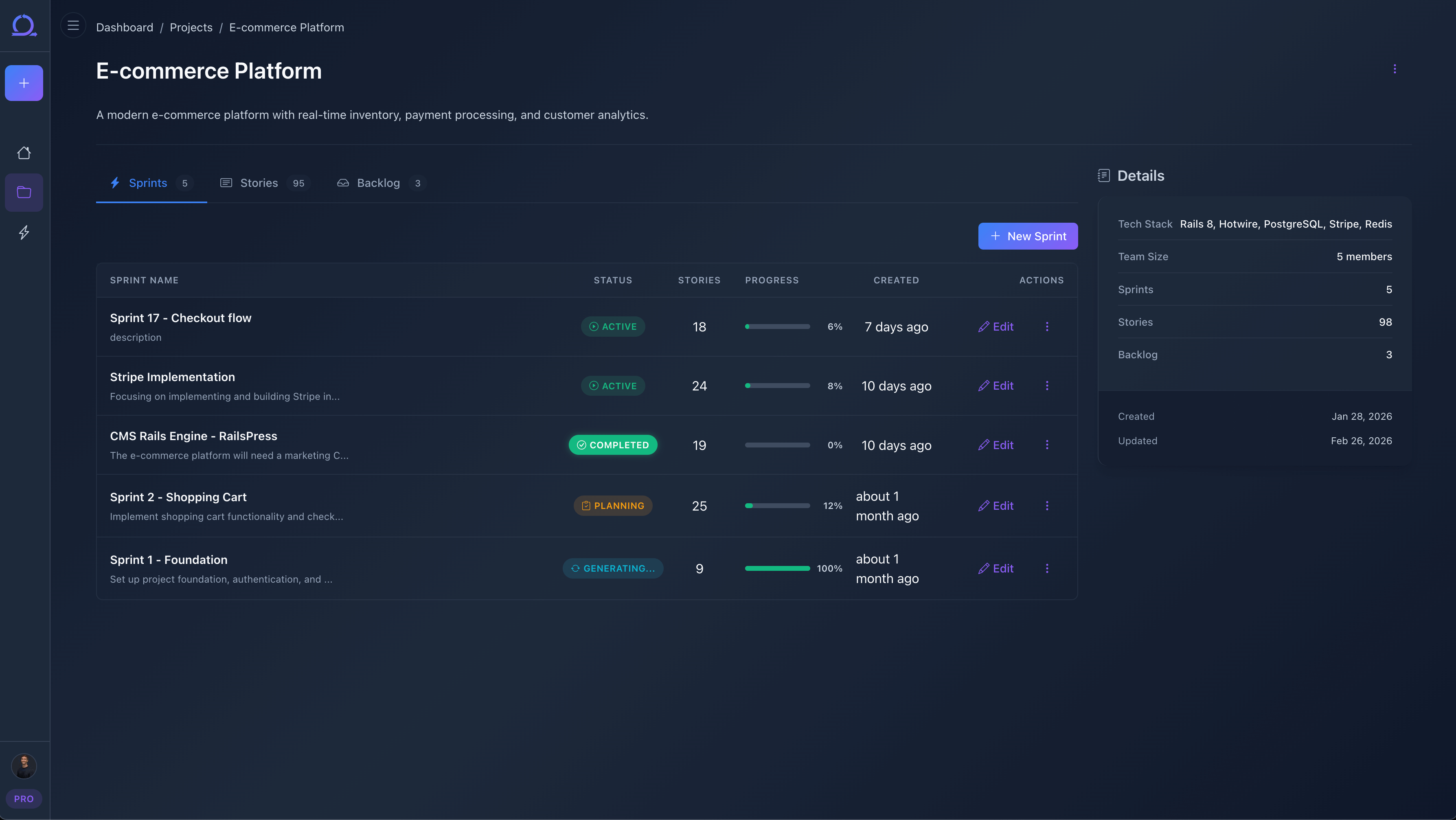 Create a project on the dashboard