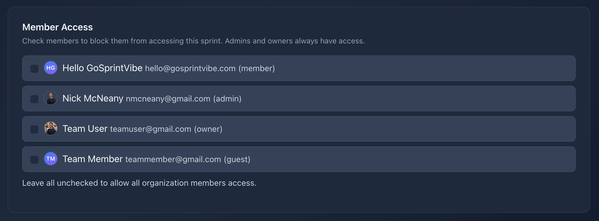 Roles and permissions
